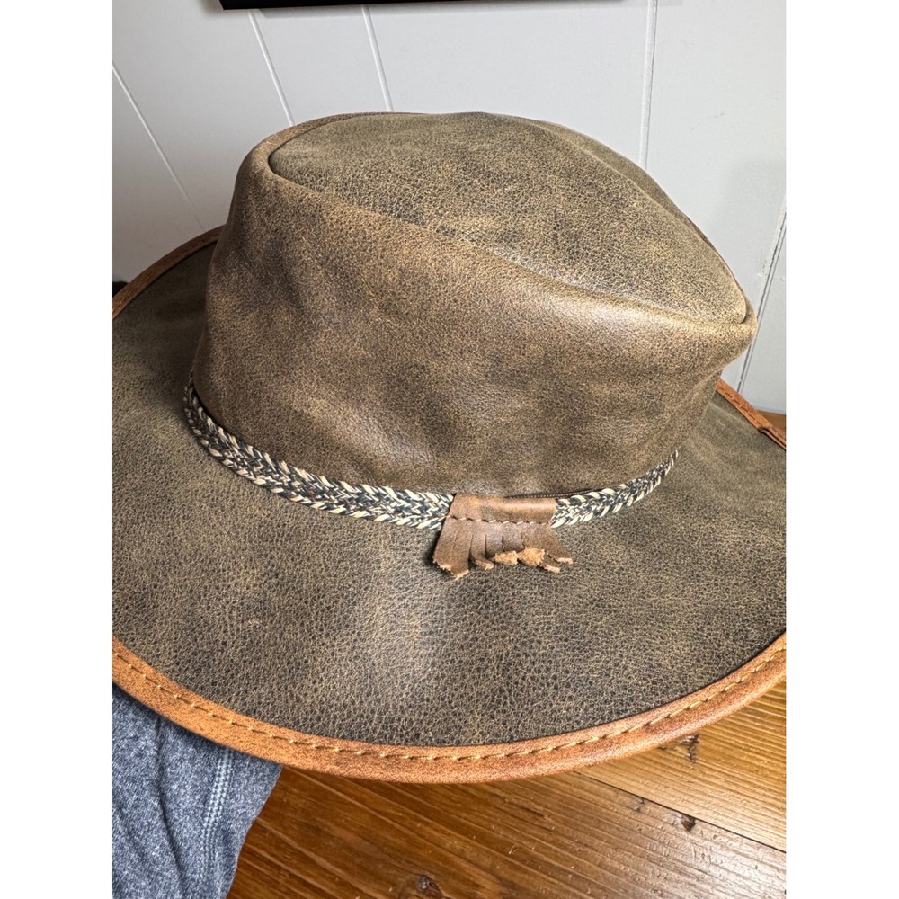 Overland Rancher Oil Leather Cowboy Hat Brown Packable Western USA M 7–7 1/8 - Picture 4 of 15